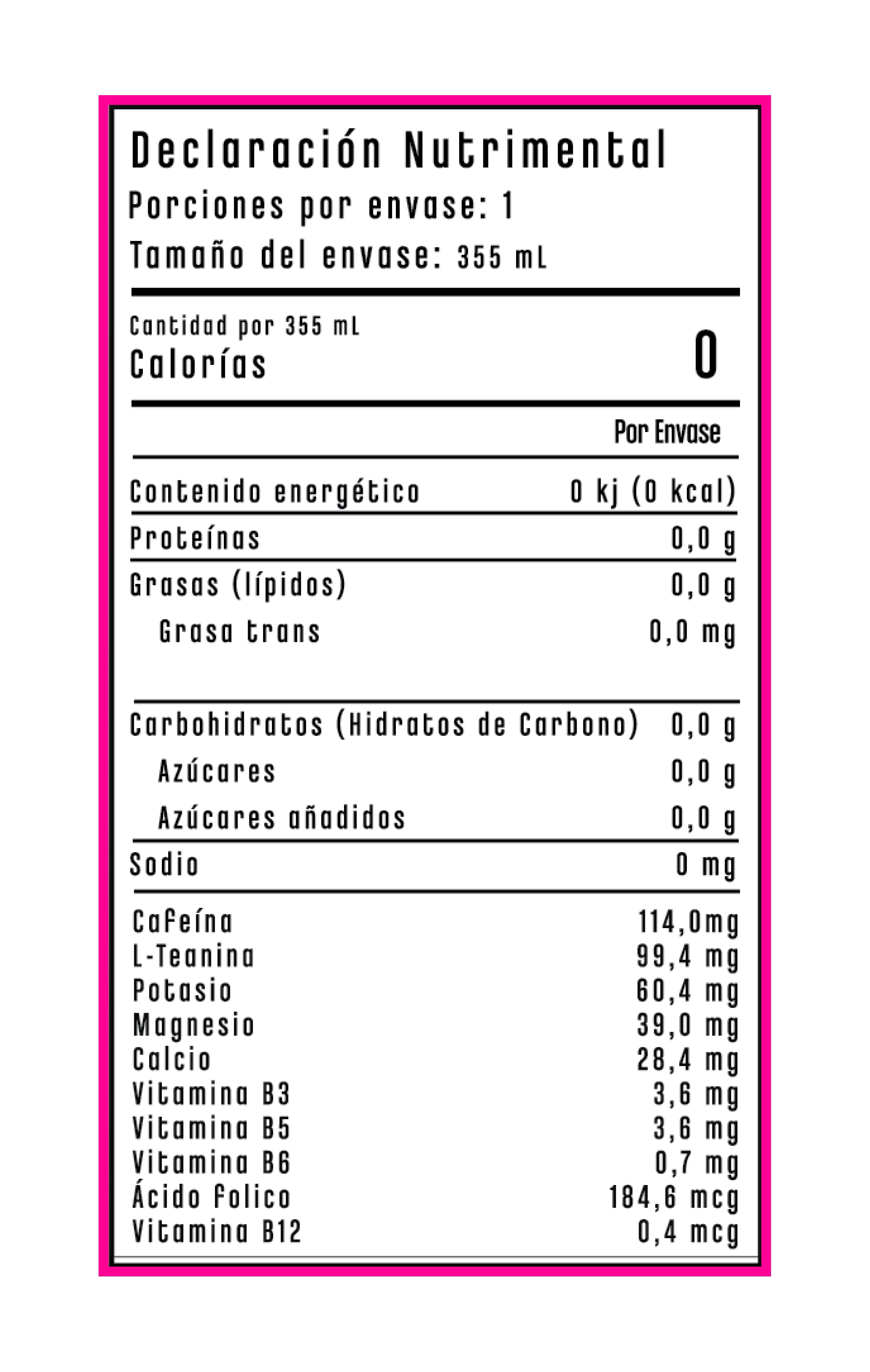 Etiqueta de Información Nutrimental - Spraux Energy sabor Berry Fresh